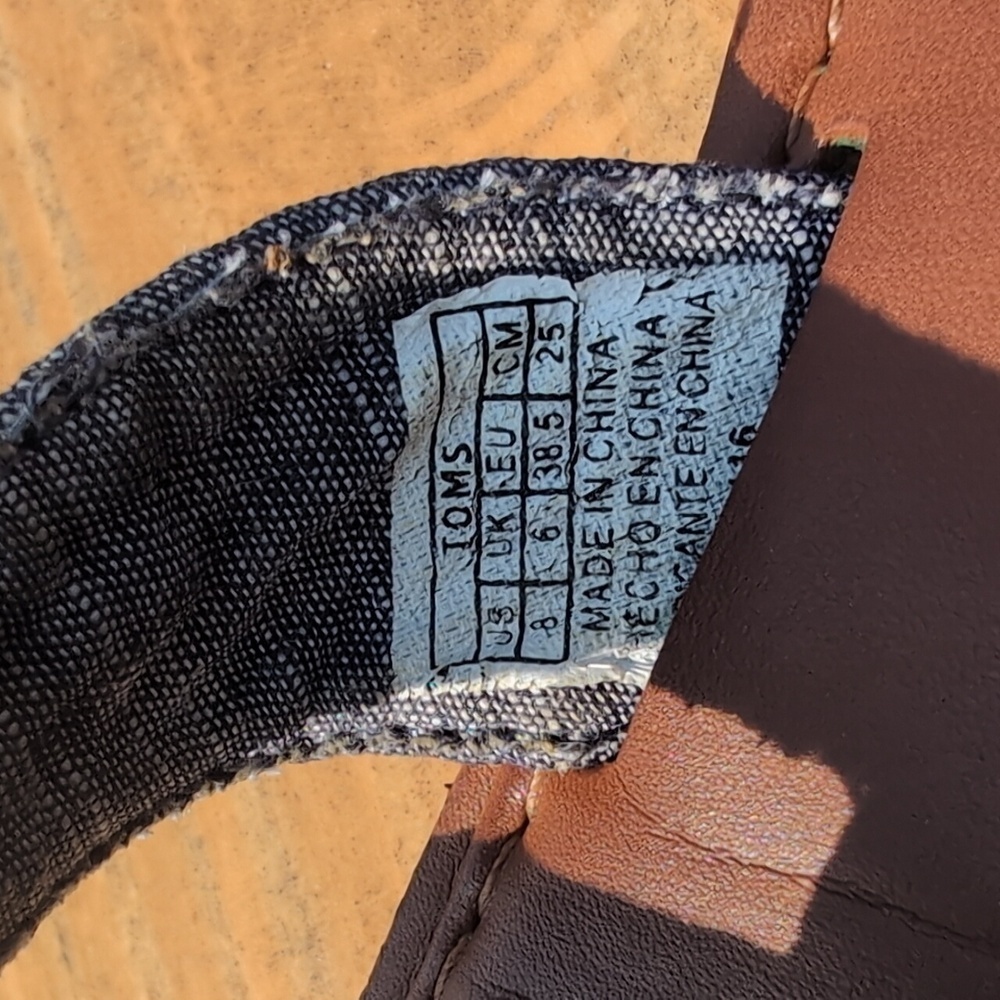 TOMS | Zoe Chambray Denim Straps Brown Suede Leather Sandals Size 8 - Picture 4 of 6